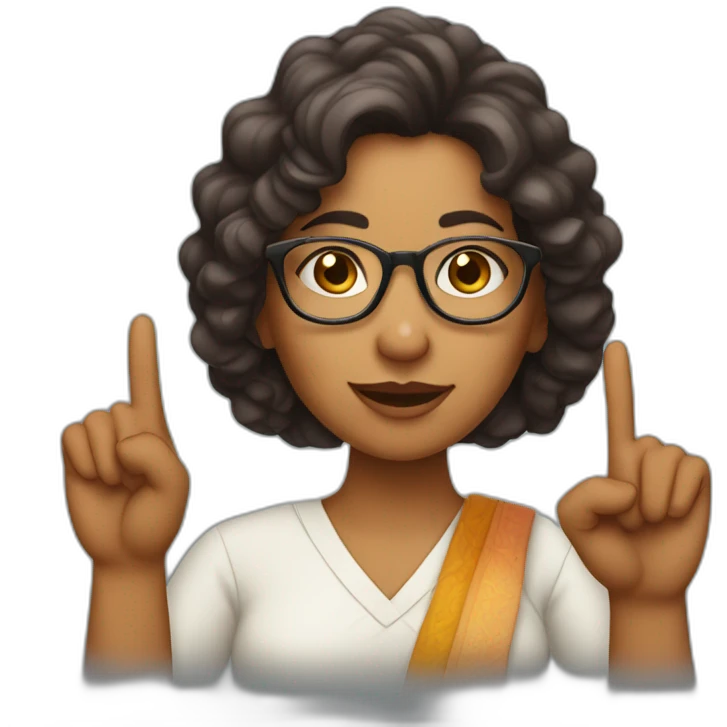Indian woman with wavy hair wearing glasses and crossing fingers emoji
