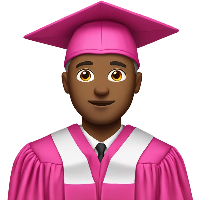 white man in a pink graduation and pink academic regalia emoji