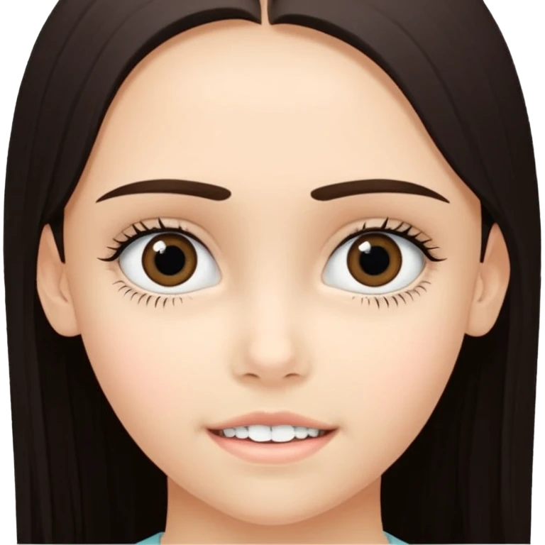 Hacme a una niña de 14 años, que tenga el pelo suelto largo i moreno claro, luego que tenga pendiente de perlar, las cejas normales, ojos marrones claros, algunas pecas,narix normal, boca fina, con dientes bonitos i un poco separados, xaqueta azul fuerte claro, con estrellas blancas emoji