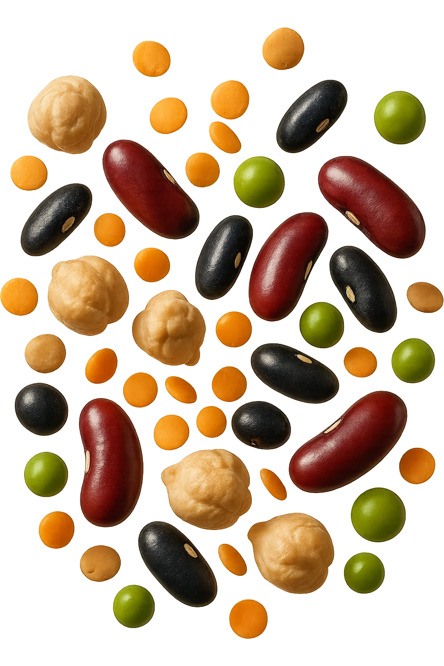  Ceci, lenticchie, fagioli rossi e neri, piselli FLUTTUANO IN ARIA, IPERREALISTICO 4K emoji