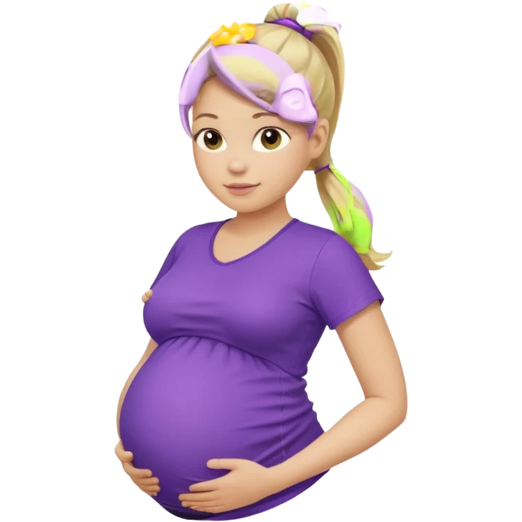 pregnant woman with purple shirt. Blond hair, light skin, pony tail. Only show abdomen neck and head. emoji