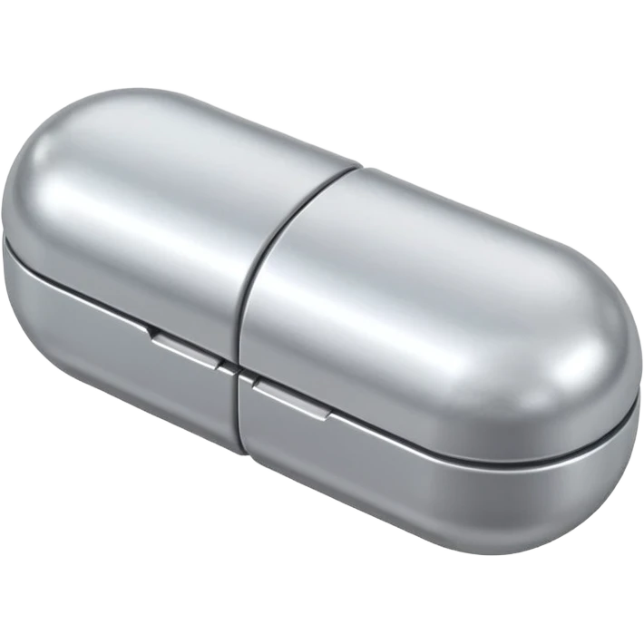 capsule pill emoji, metallic silver halves, smooth glossy finish, futuristic pharmaceutical 3D icon, isolated on white emoji