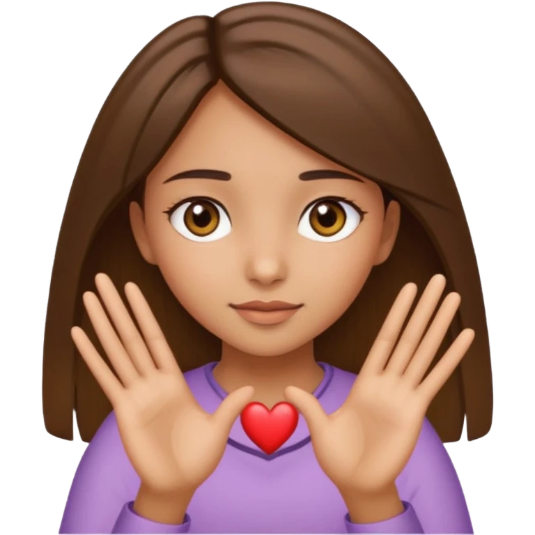 Girl with hazel eyes olive skin tone and brown straight hair making a heart with her hands  emoji