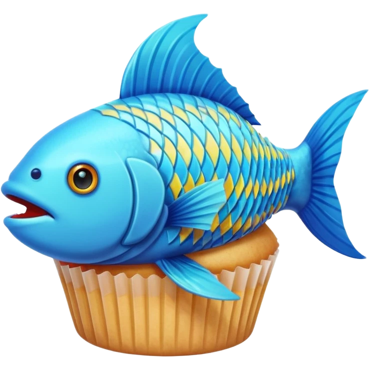 the flat side view of a fictional cup cake fish (a little more fish than cake) emoji