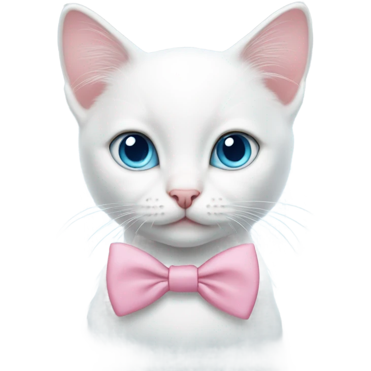 White kitten with light blue eyes wearing a pink bow tie emoji