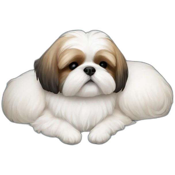 Shih tzu sleeping in light blue circular dog bed emoji