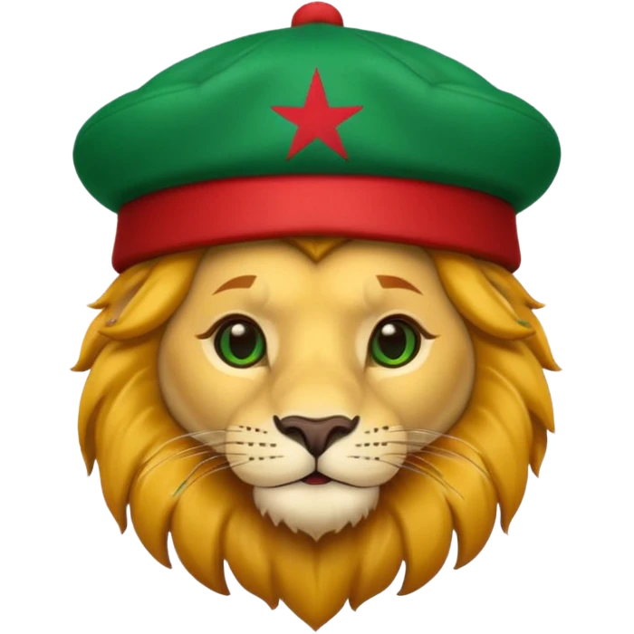 Cute lion emoji face wearing a hat with same flag morocco emoji