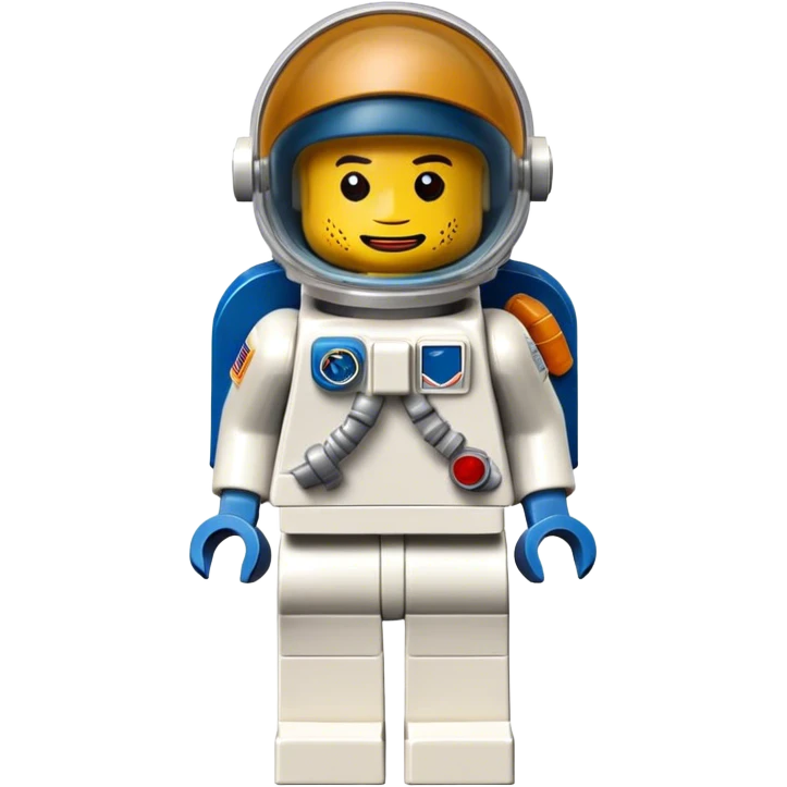 A photorealistic icon featuring a detailed LEGO astronaut figure, with small blocks and accessories, like a space helmet and suit. The figure is positioned in a way that showcases the intricate details of the LEGO design, with colorful blocks and realistic textures. Transparent background. emoji