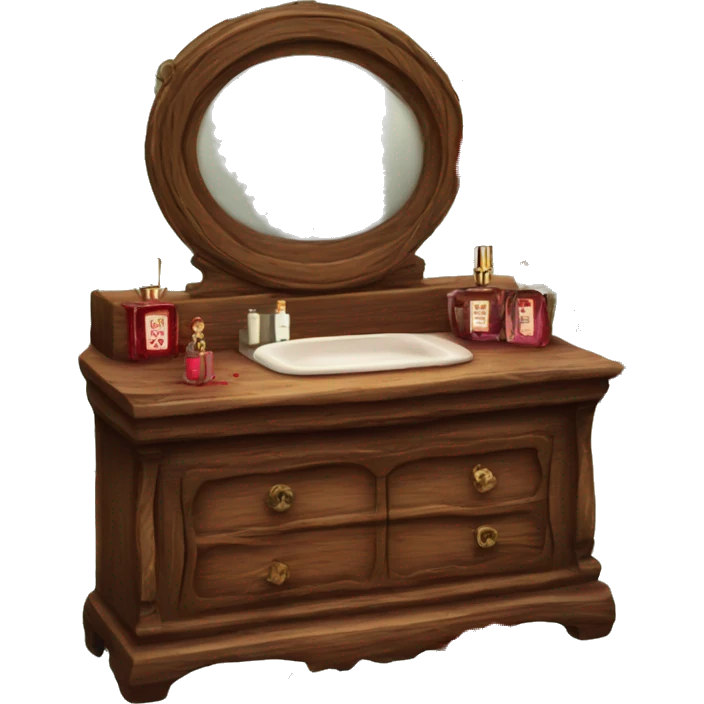 Old wood vanity with dead red roses vintage makeup and perfume  emoji