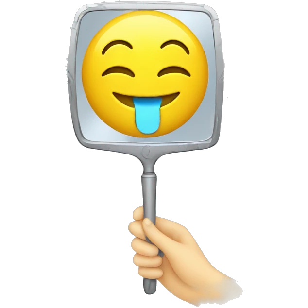 a yellow smiley face and hand holding up a mirror to you with no reflection emoji