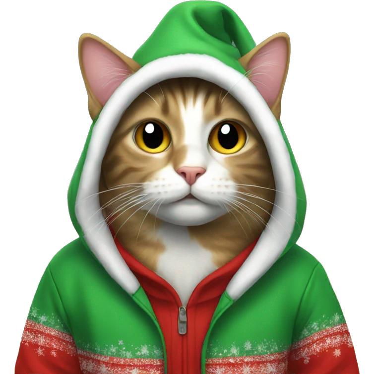 Cat with christmas hoodie emoji