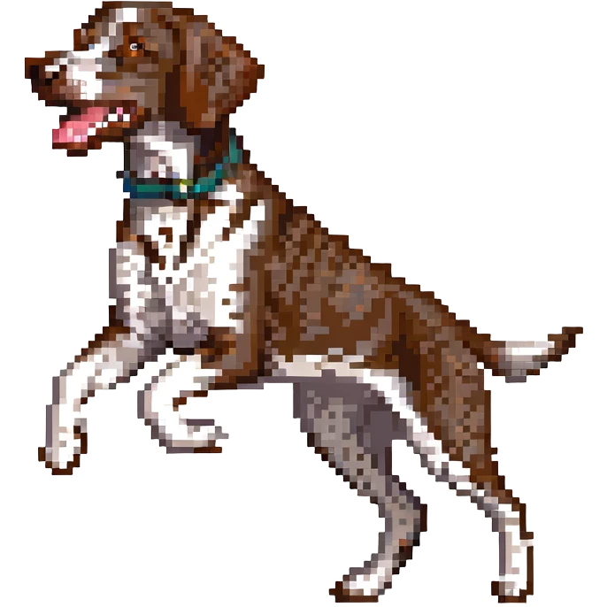 pixel art german shorthaired pointer dog, running, energetic emoji