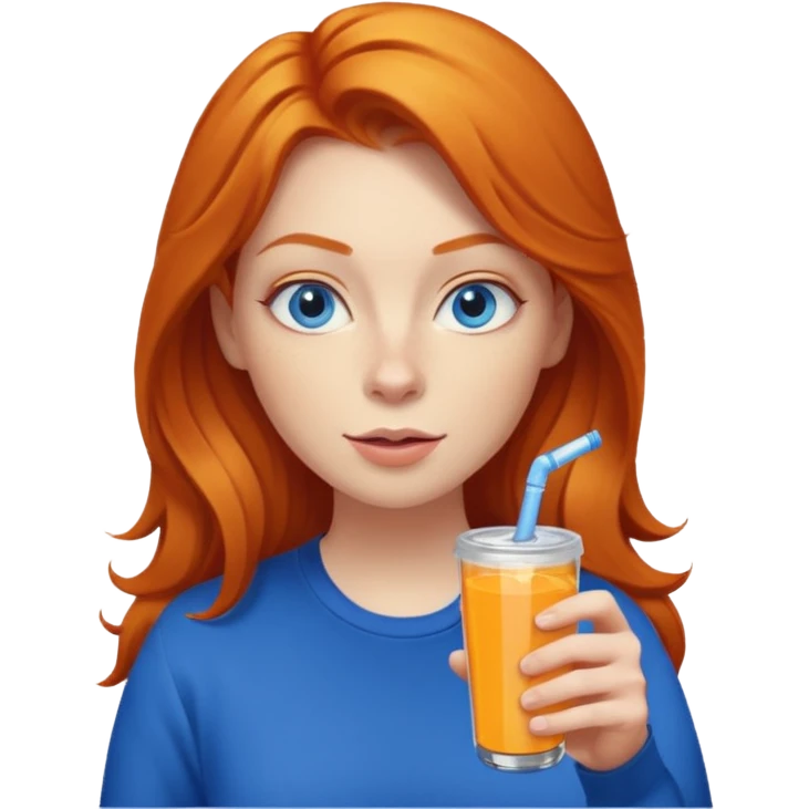 ginger woman sipping energy drink blue eyes cosy  emoji