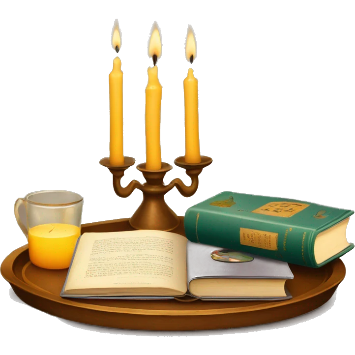 vintage tray with books and candle emoji