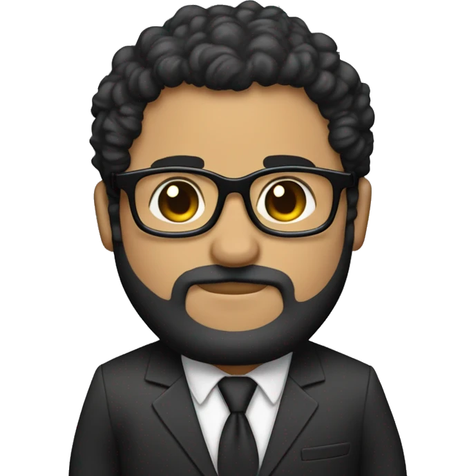 men curly dark hair , glassesblack eyes, chubby , full beard , ith suit  and tie emoji