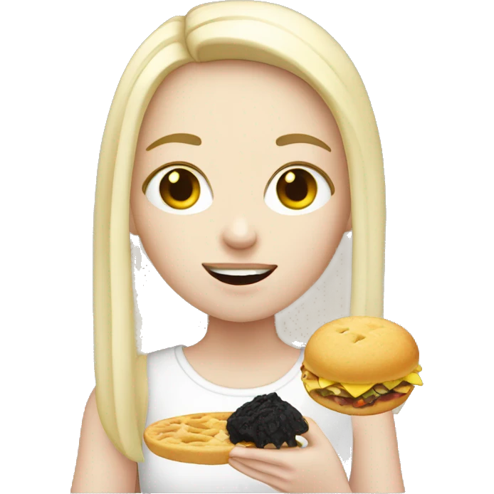 Pale girl with long black eating emoji