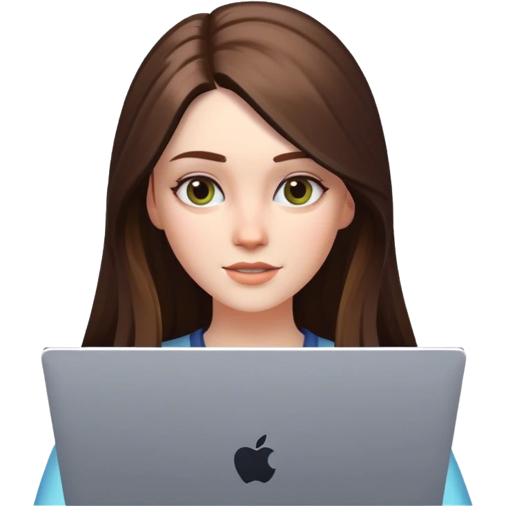 beautiful pale brunette girl with long hair playing the sims4 on her computer  emoji