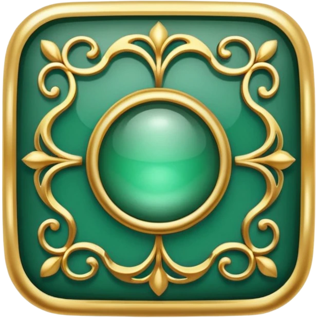 Jade and gold filigree style rounded square icon button emoji