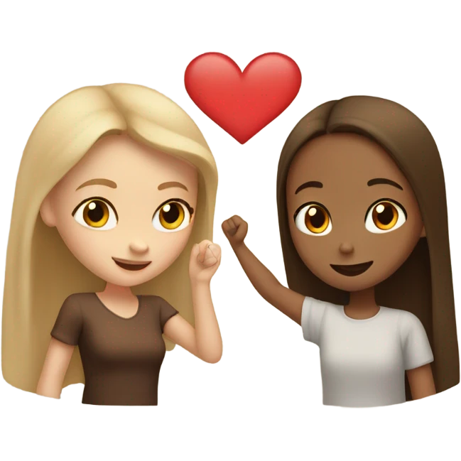 Light skin girl giving heart to brown skin girl  emoji