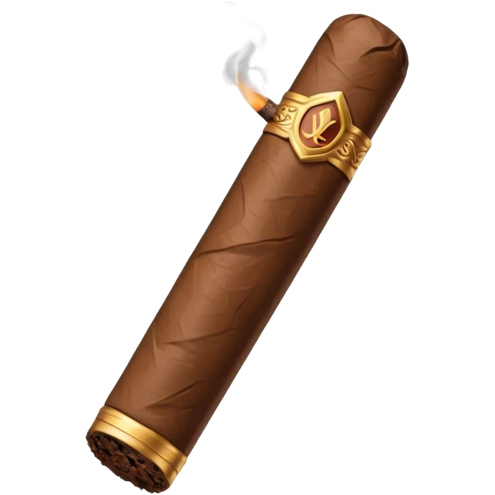 Emoji-style cigar icon, dark brown wrapper, subtle smoke, minimalistic, clean silhouette, metal details, no gold emoji