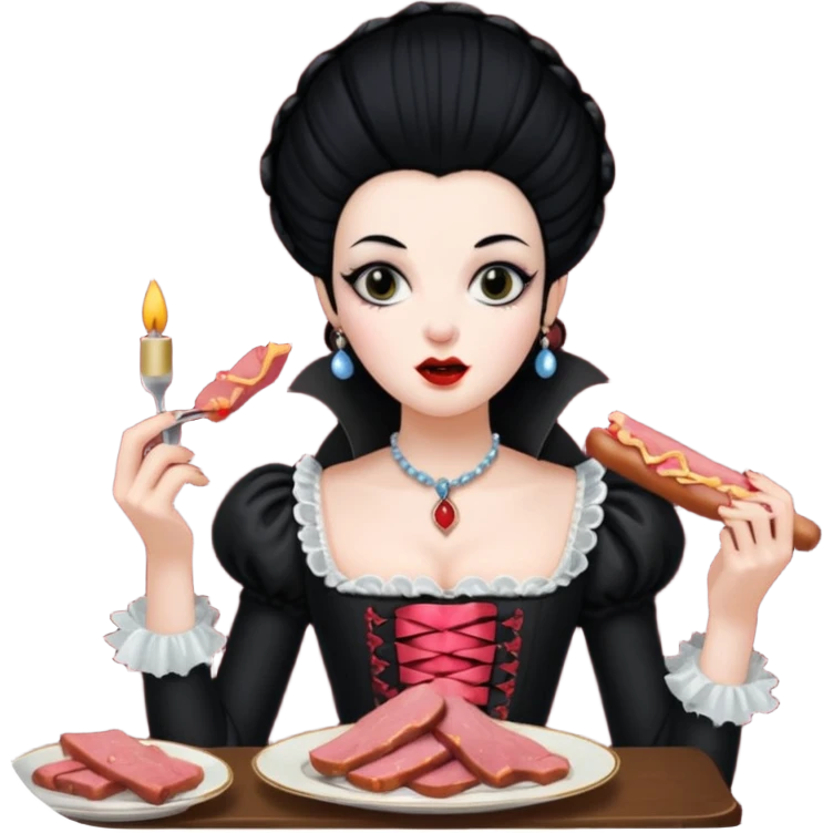 marie antoinette goth vampire with spam meat dinner emoji