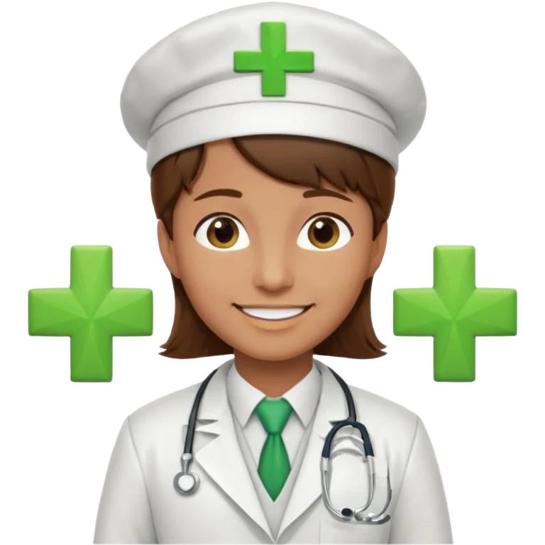a doctor in white suit with a doctor hat with green cross brown hair emoji