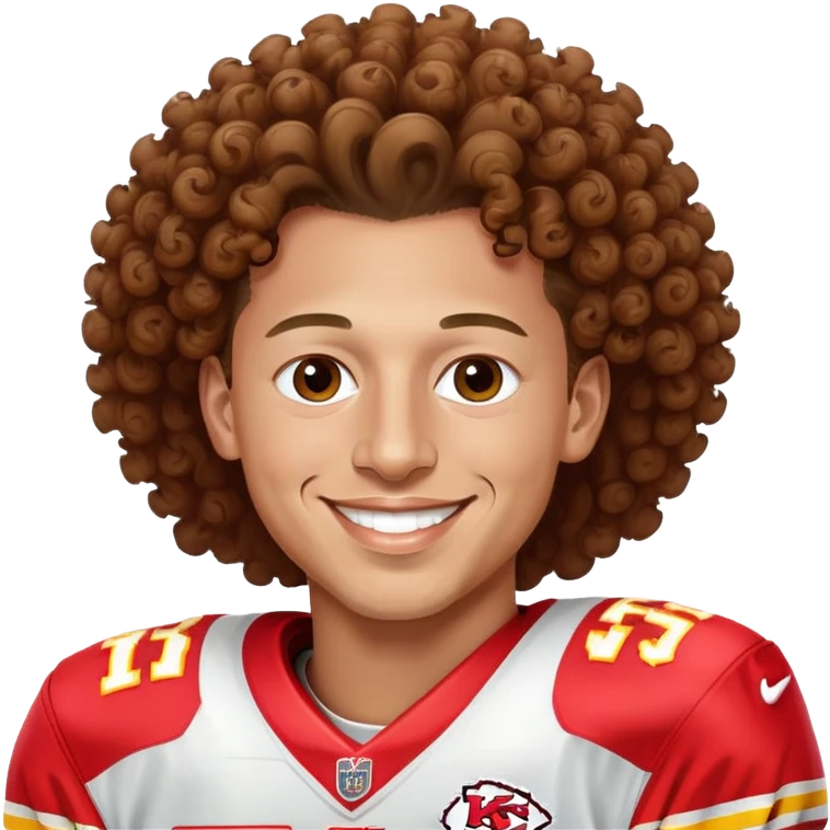 Patrick Mahomes, Kansas City Chiefs quarterback with curly hair, smiling emoji