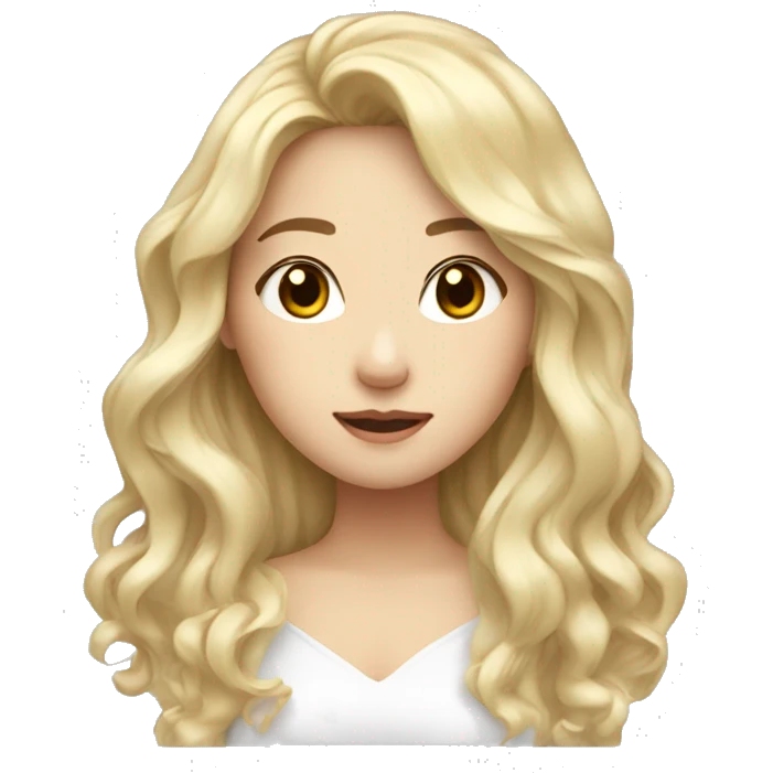 blonde long wavy hair, white scin color asian girl, from shoulders, make one emoji, make her face small  emoji