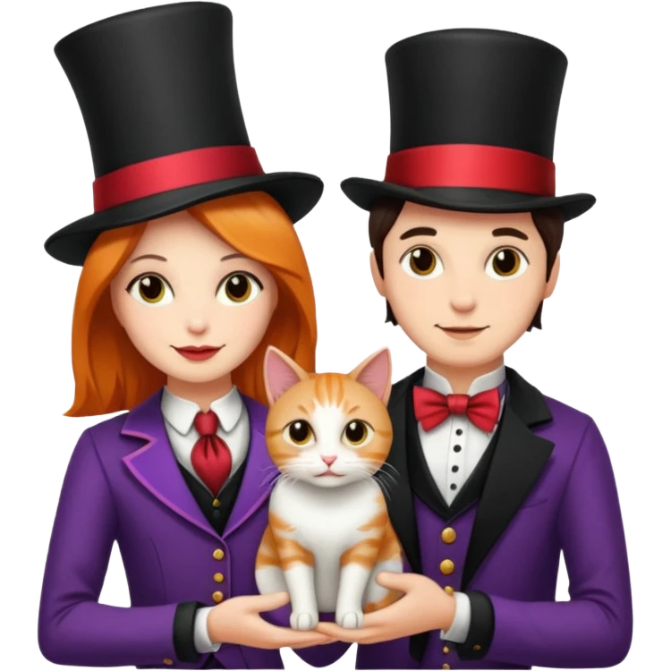 magician couple and their pet cat emoji