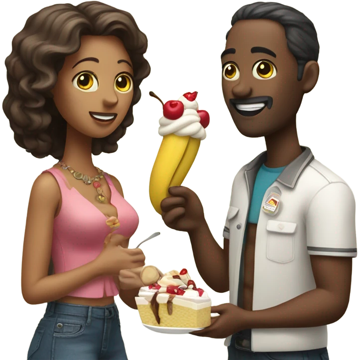 Man and woman sharing a banana split  emoji