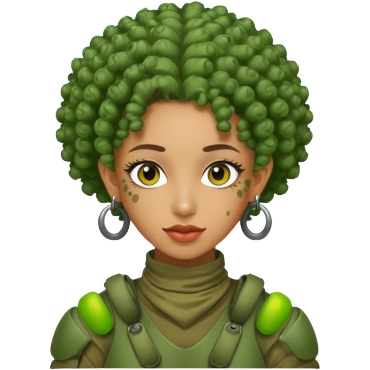 green curly haired painitball player with big earrings guy emoji