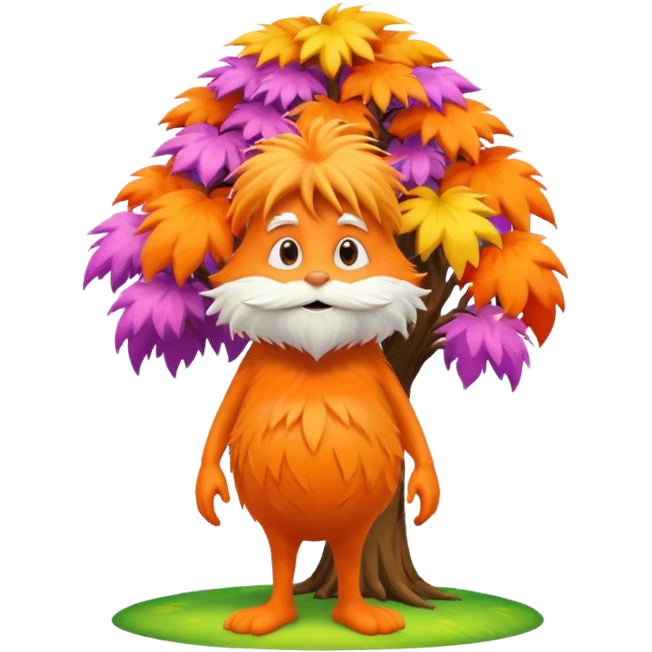 The lorax stasnding next to a colorful tree emoji