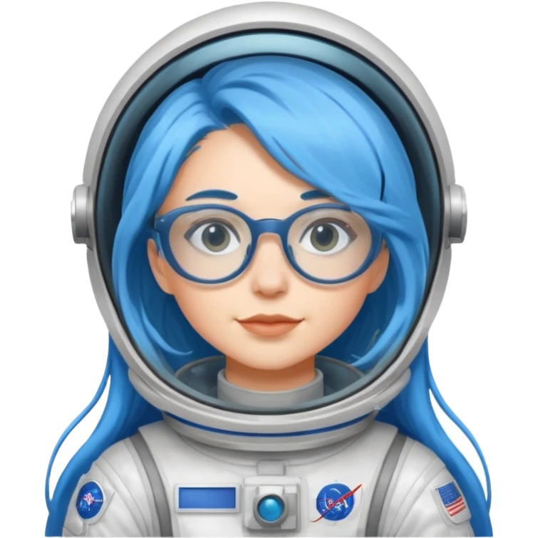 Female astronaut with long blue hair, wear glasses emoji