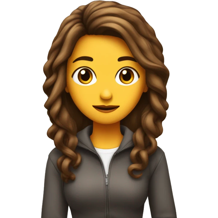 chica con cabello cafe, con fleco, cabello en capas y guera, que se vea de los hombros hacia la cabeza emoji