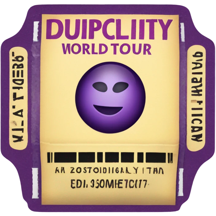 Concert ticket that says duplicity world tour emoji