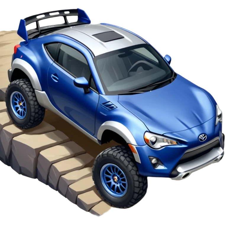 Rally race car Widened roof Long wheelbase widened pearly midnight satin dark blue 2nd generation 2025 Toyota 86 off-road racer chrome nerf bars,side steps mounted under-door-sill climbing rock sliders, and silver satin wheels  emoji
