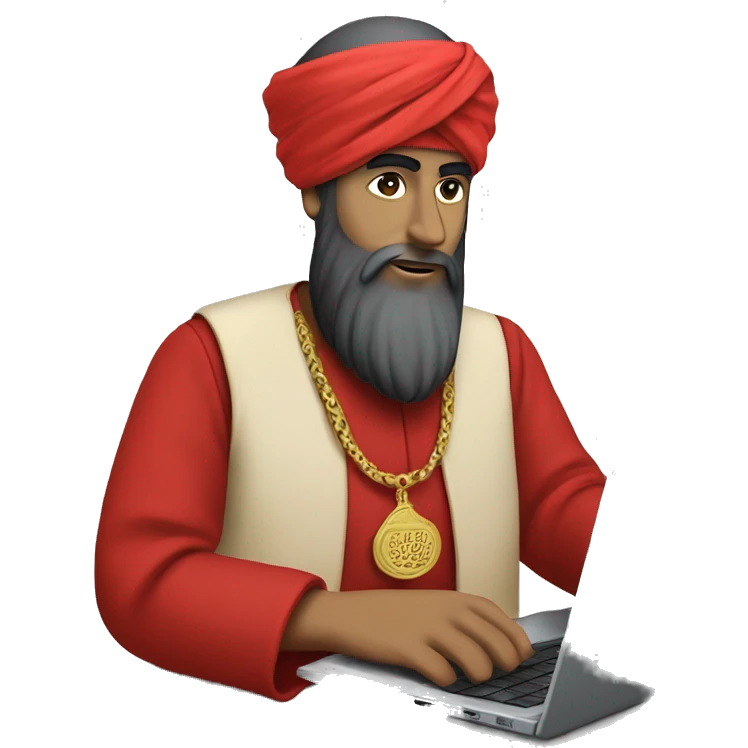 A caliph with turban and red clothes writing in a laptop emoji