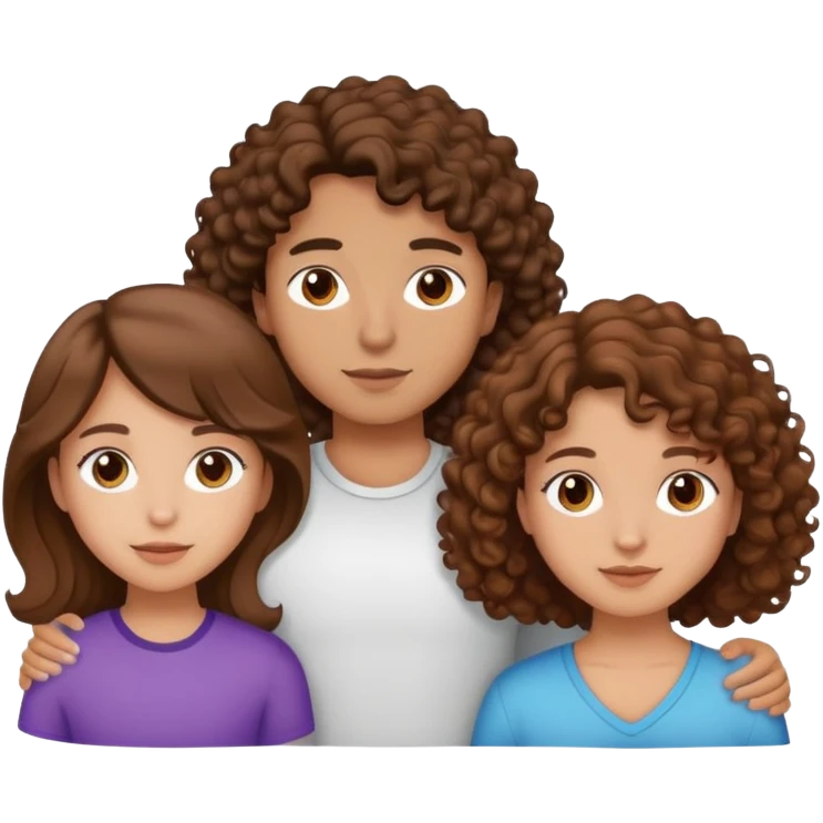 Un trio avec deux fille (cheveux brun et lisse) et un garçon ( cheveux brun et bouclés avec une couleur de peau un peut latino) emoji