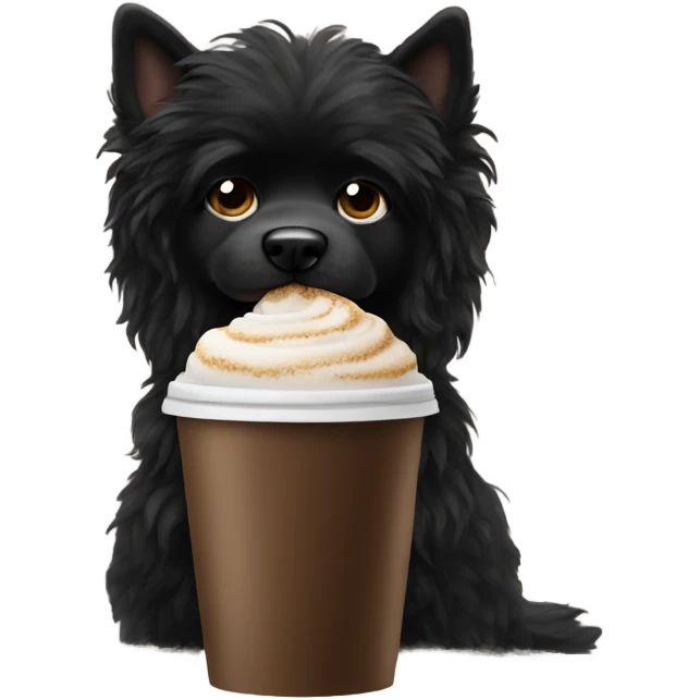 Black fluffy dog drinking Starbucks  emoji