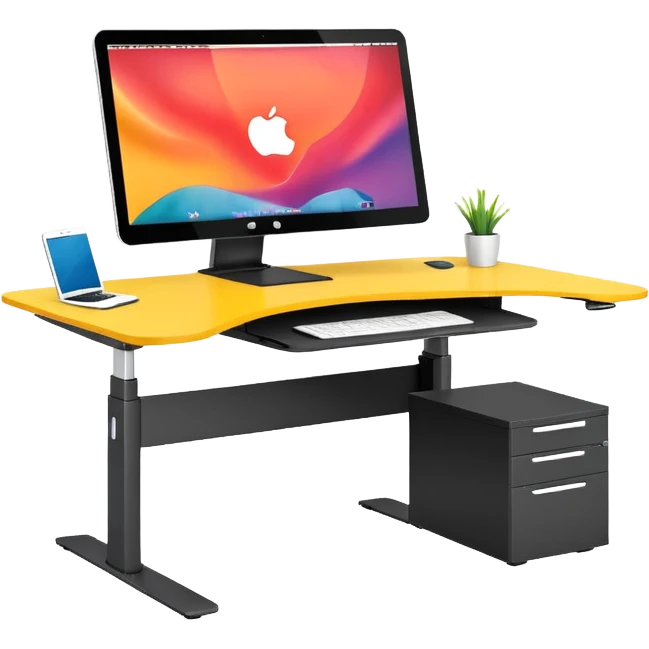 A height-adjustable office desk with a visible central lifting mechanism and a large flat monitor placed on top. The desk should look modern and minimal, symbolizing an ergonomic workstation. Rounded shapes, flat bright colors, consistent with standard emoji design. emoji