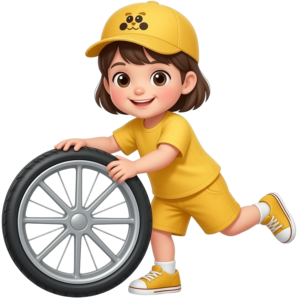 yellow cloth kid playing with wheel emoji