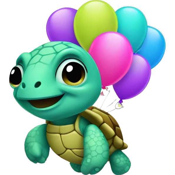 Neon baby turtle with neon balloons emoji