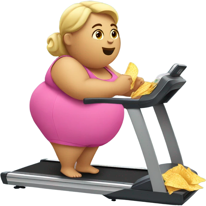 Fat girl eating chips on a treadmill emoji