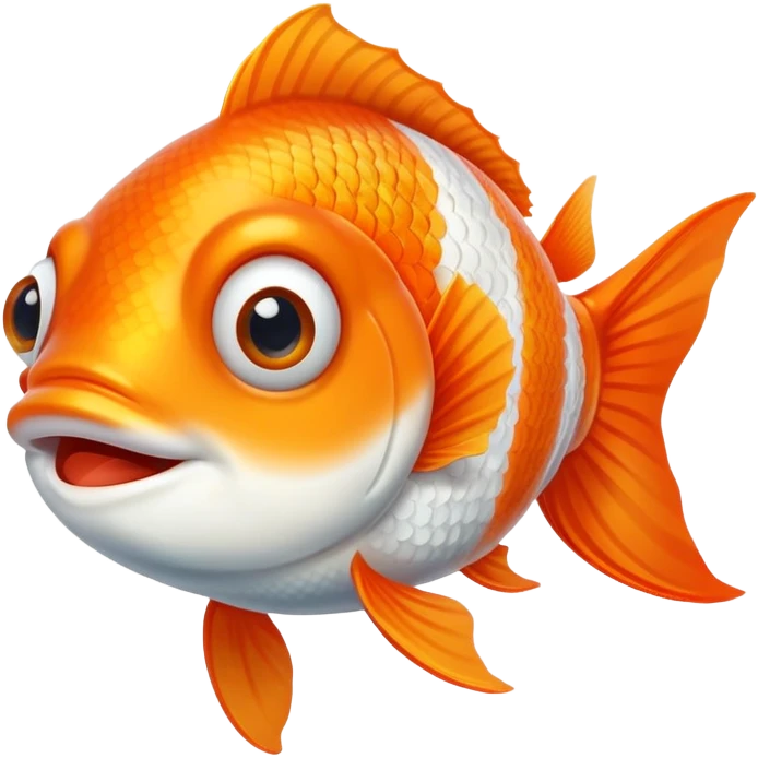 goldfish with crossed eyes and silly grin, orange and white fish emoji