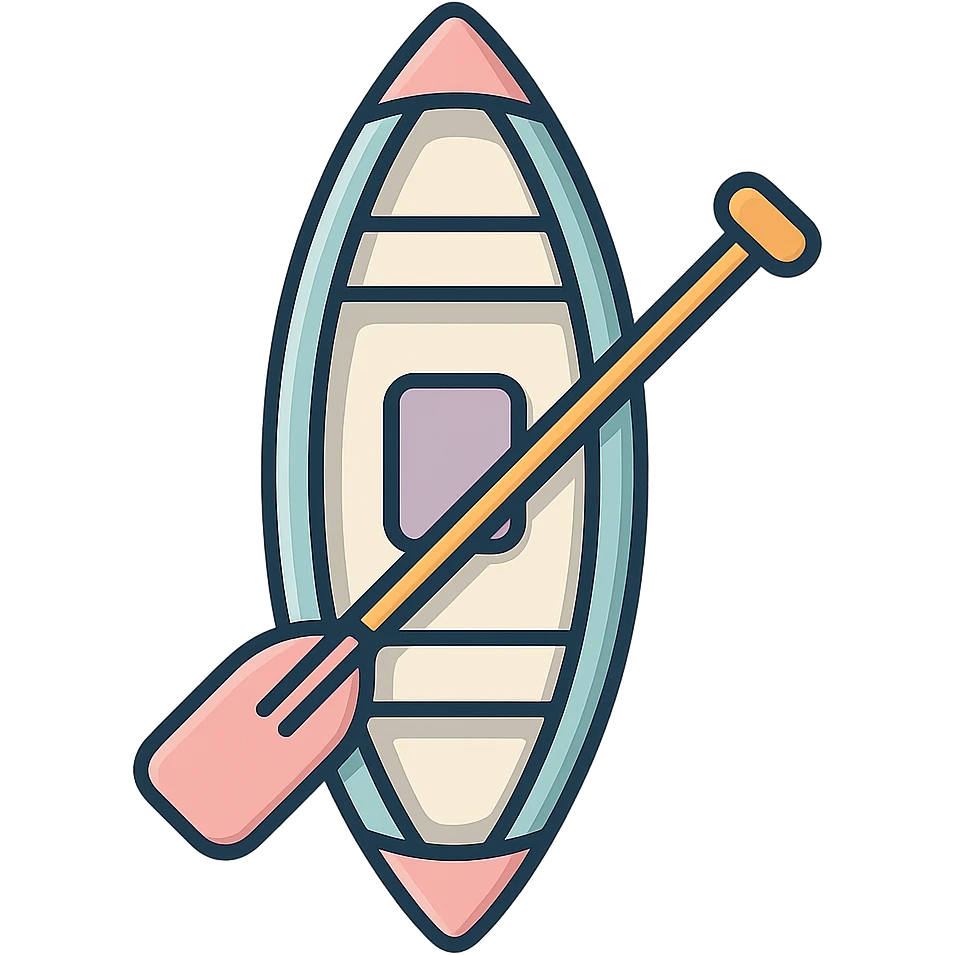 canoe for rowing with paddle, top view, icon-color-outlined style, detailed shading, thin clean outlines, soft rounded features, pastel palette #98B5BC #B5B3C1 #C9A3C9 #E4C0CA #F7DCD1 #F7C0AA, modern Japanese pop art, sticker aesthetic, highly detailed, vector clarity, soft lighting, subtle shadows, transparent background emoji