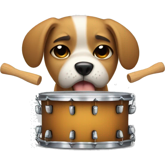 Sad dog crying while playing the drums emoji