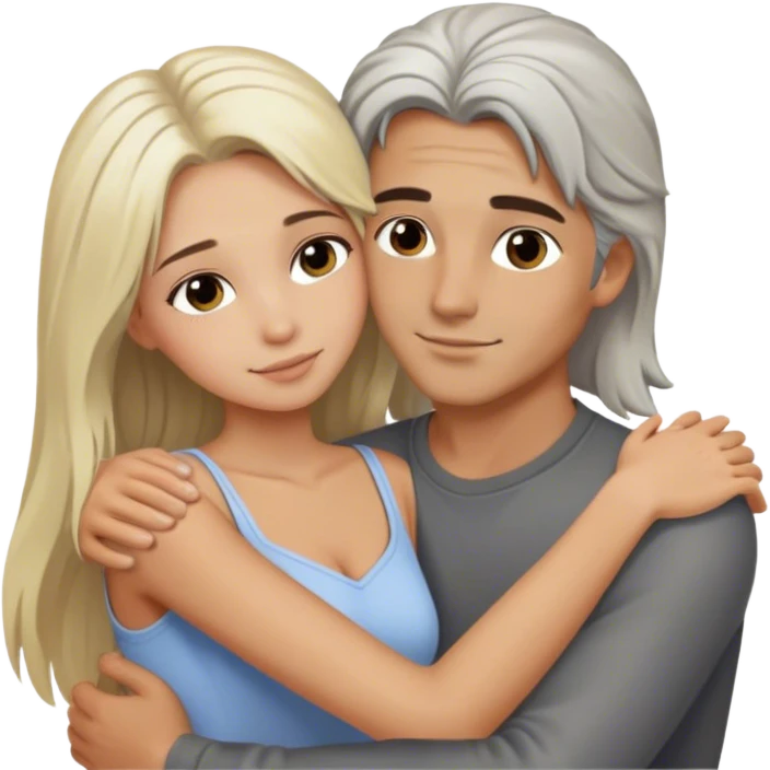 Handsome guy with salt and pepper colored hair hugging girl with long blonde hair emoji