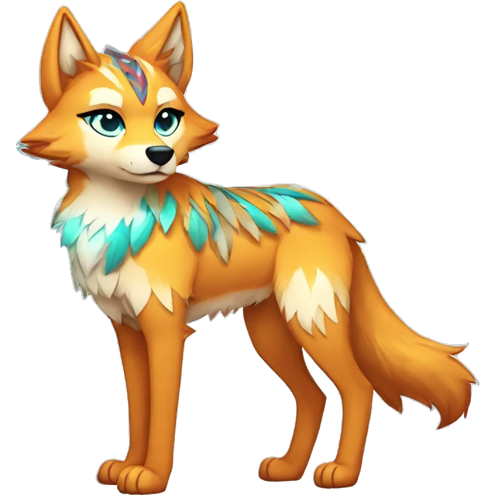 Colorful Shiny Fionbri-Falvie-sparkle-wolf-sona with tribal markings full body emoji