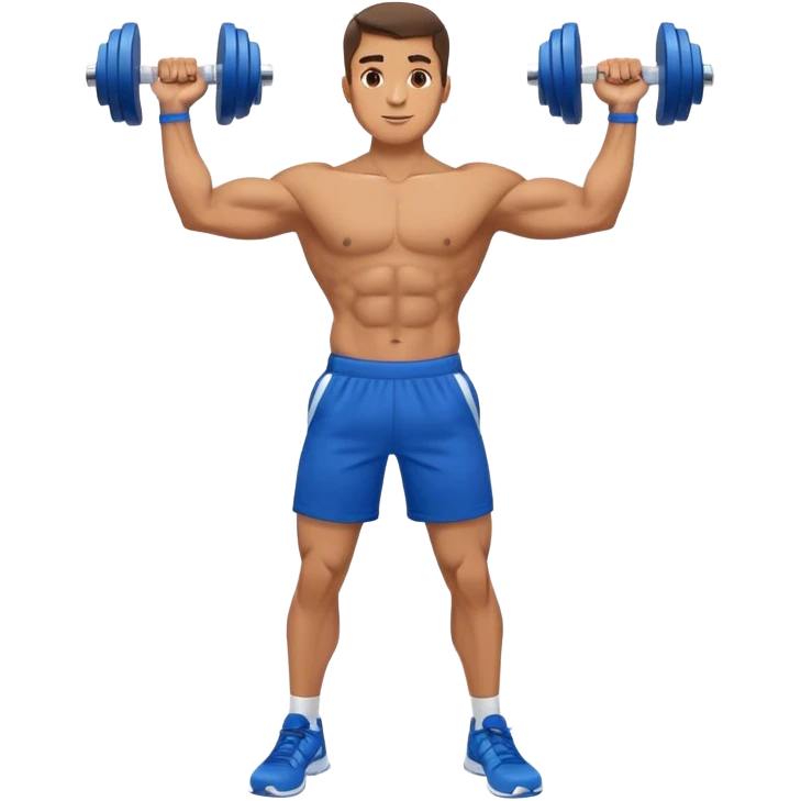 man with blue shorts doing side-lateral raise (T pose) with light dumbbells emoji