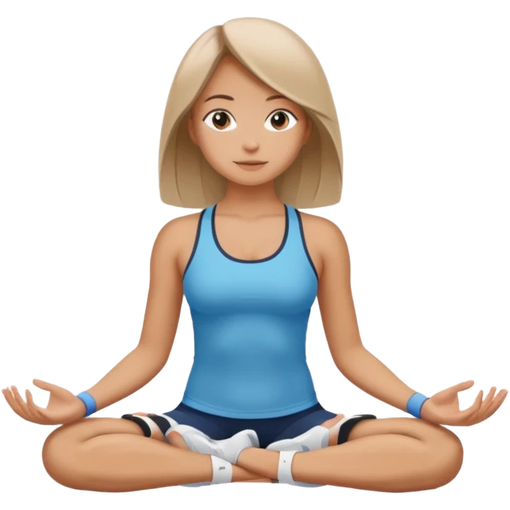 The same girl is sitting in a lotus position, with shoulder-length hair and sportswear. emoji